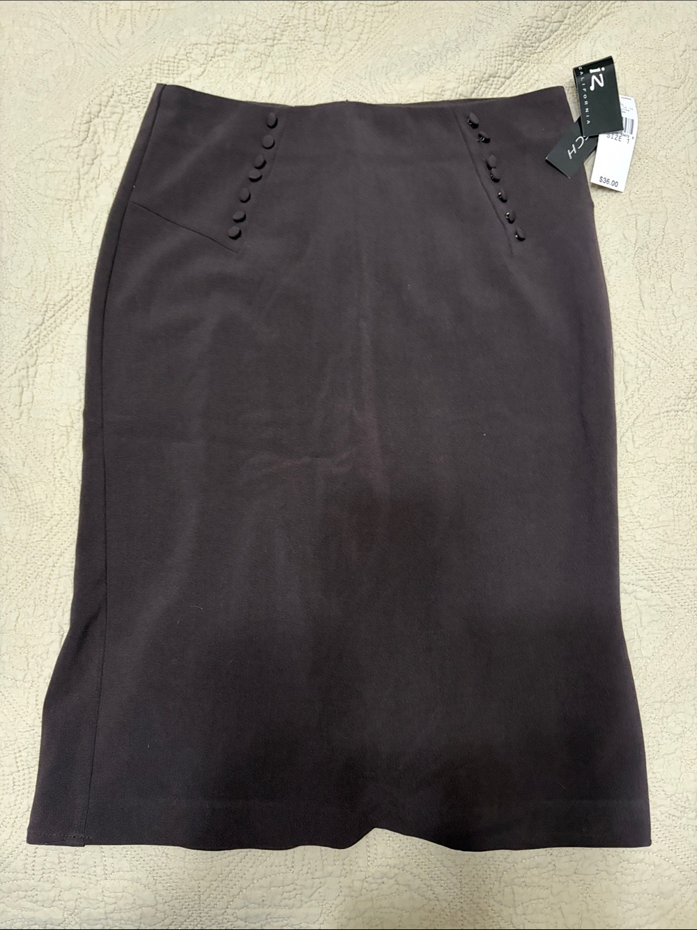 Iz Byer Dark Brown Pencil Skirt with Button Trim